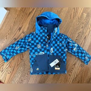 Quiksilver Boys Blue Checkerboard Hooded Snow Jacket 4/5